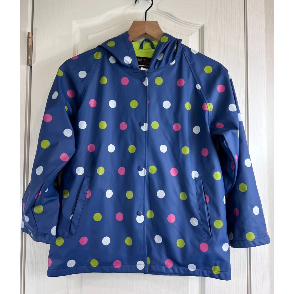 Foxfire for Kids Navy Blue Polka Dots Children’s Raincoat Size 10